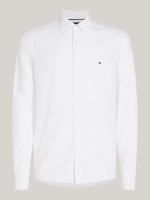 camicia oxford slim fit in tessuto dobby bianco da uomini tommy hilfiger