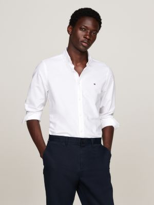 chemise oxford ajustée en dobby blanc pour hommes tommy hilfiger