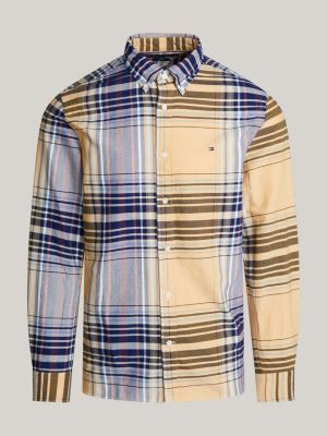 camisa oxford de cuadros con corte regular amarillo de hombres tommy hilfiger