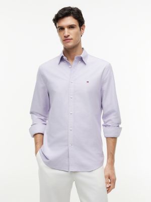 chemise oxford coupe standard à drapeau brodé purple pour hommes tommy hilfiger