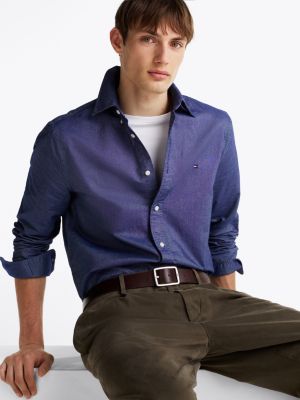 camicia oxford regular fit blu da uomini tommy hilfiger