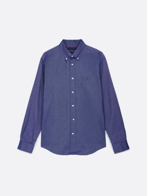 camisa oxford de corte regular azul de hombres tommy hilfiger