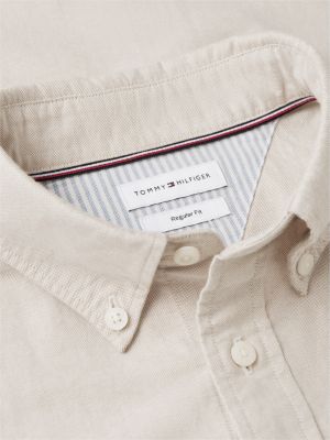 beige regular fit oxford-hemd mit button-down-kragen für herren - tommy hilfiger