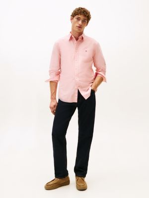 pink regular fit oxford shirt for men tommy hilfiger