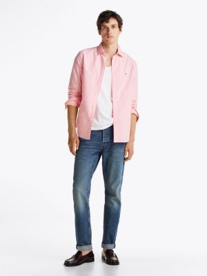 pink regular fit oxford shirt for men tommy hilfiger