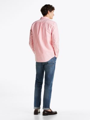 pink regular fit oxford shirt for men tommy hilfiger