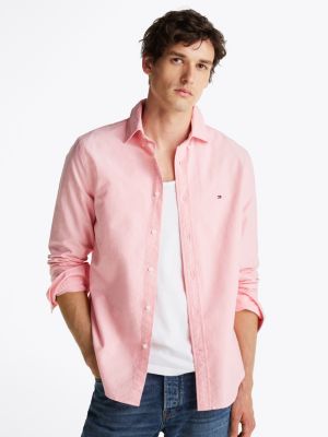 pink regular fit oxford shirt for men tommy hilfiger