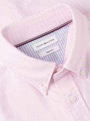 pink regular fit button-down collar oxford shirt for men tommy hilfiger