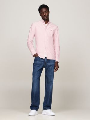 camisa oxford de corte regular rosa de hombres tommy hilfiger