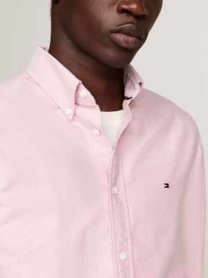 camisa oxford de corte regular rosa de hombres tommy hilfiger