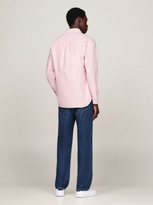 chemise standard en coton oxford rose pour hommes tommy hilfiger