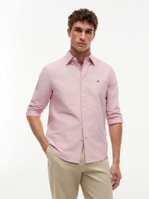 camisa oxford de corte regular con logo bordado pink de hombres tommy hilfiger