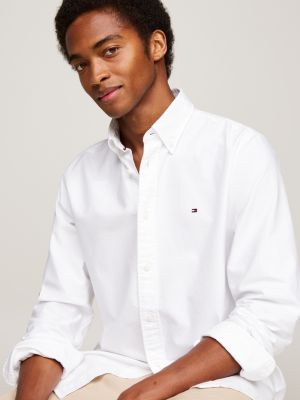 white regular fit oxford shirt for men tommy hilfiger