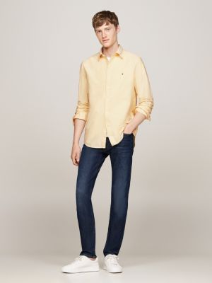 yellow regular fit oxford shirt for men tommy hilfiger