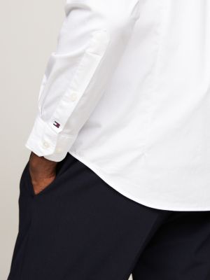 camisa th flex de corte slim blanco de hombres tommy hilfiger