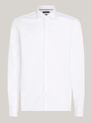 camisa th flex de corte slim blanco de hombres tommy hilfiger