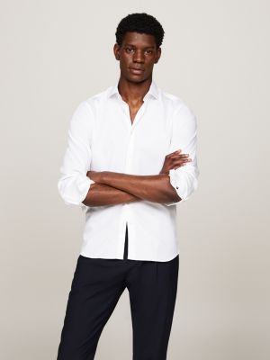 camisa th flex de corte slim white de hombres tommy hilfiger