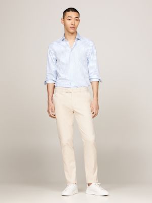 blauw gestreept slim fit overhemd met th flex voor heren - tommy hilfiger