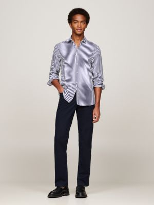 blauw gestreept slim fit overhemd met th flex voor heren - tommy hilfiger