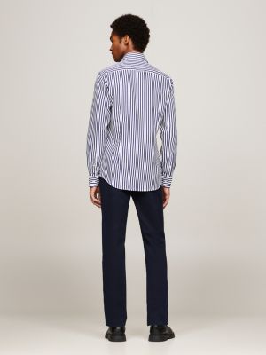 blauw gestreept slim fit overhemd met th flex voor heren - tommy hilfiger