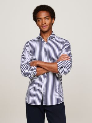 Gestreept slim fit overhemd met TH Flex Blauw Tommy Hilfiger