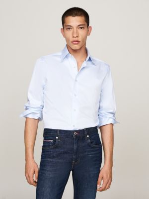 blue smart casual twill regular shirt for men tommy hilfiger