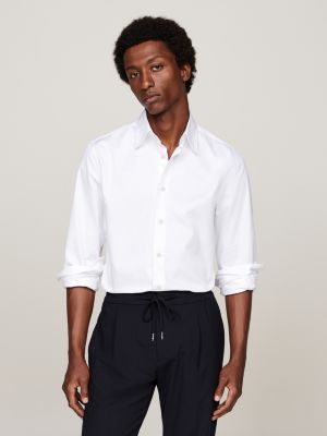 camisa informal de corte regular white de hombres tommy hilfiger