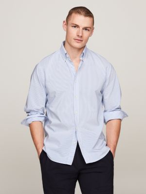 blue regular fit smart-casual overhemd met strepen voor heren - tommy hilfiger