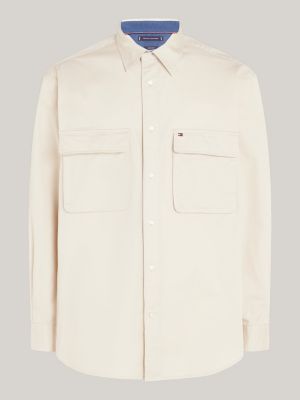 beige utility regular fit twill shirt for men tommy hilfiger