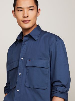 blue utility regular fit twill shirt for men tommy hilfiger