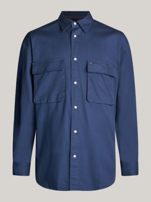 blue utility regular fit twill shirt for men tommy hilfiger