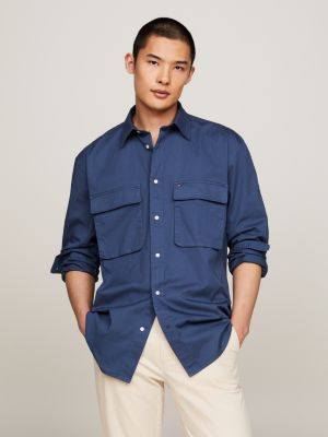 blue utility regular fit twill shirt for men tommy hilfiger