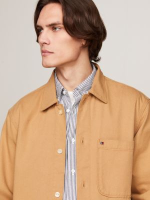 khaki relaxed fit twill overshirt for men tommy hilfiger