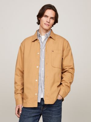 khaki relaxed fit twill overshirt for men tommy hilfiger