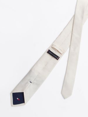 white woven silk micro dot tie for men tommy hilfiger