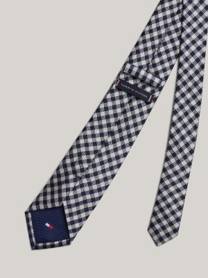 blue silk gingham check tie for men tommy hilfiger