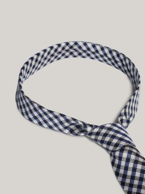 blue silk gingham check tie for men tommy hilfiger