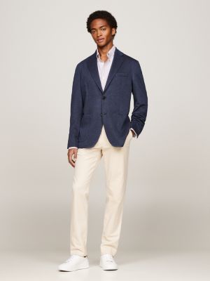 blazer droit en jersey bleu pour hommes tommy hilfiger