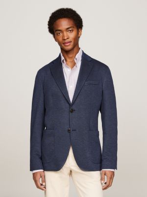 blazer droit en jersey bleu pour hommes tommy hilfiger