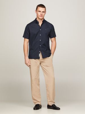 blue regular fit kurzarm-hemd mit mikro-print für herren - tommy hilfiger