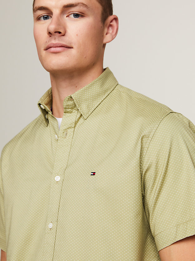 Micro Print Regular Short Sleeve Shirt | Khaki | Tommy Hilfiger