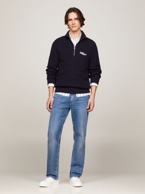 pullover relaxed fit a nido d'ape blu da uomini tommy hilfiger