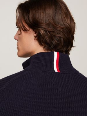 pullover relaxed fit a nido d'ape blu da uomini tommy hilfiger