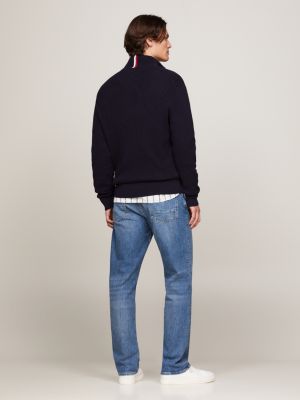 pullover relaxed fit a nido d'ape blu da uomini tommy hilfiger