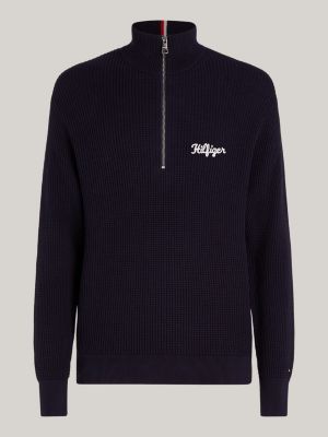 pullover relaxed fit a nido d'ape blu da uomini tommy hilfiger