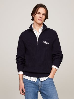 pullover relaxed fit a nido d'ape blue da uomini tommy hilfiger