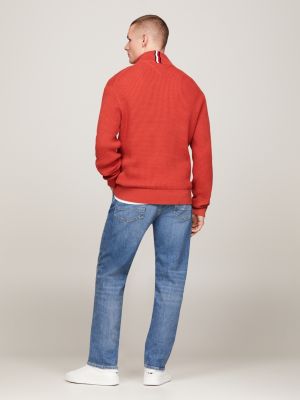 Waffle Knit Relaxed Fit Half-Zip Jumper | Red | Tommy Hilfiger