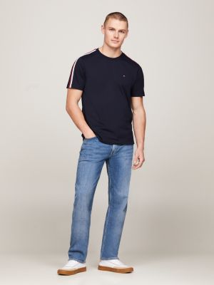 blau t-shirt mit schattierten global-streifen für herren - tommy hilfiger