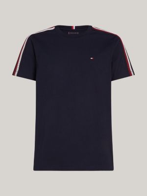 blau t-shirt mit schattierten global-streifen für herren - tommy hilfiger