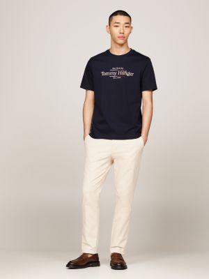 t-shirt in tessuto interlock con ricamo blu da uomini tommy hilfiger